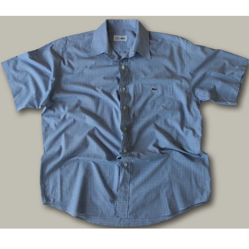 Lacoste Rare Vintage 90s Chemise Plaid Button Up Shirt XL Blue Made in France